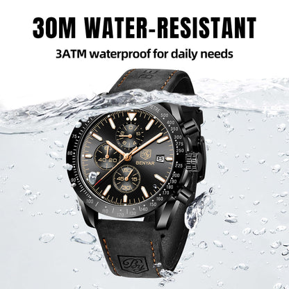 BY BENYAR Men's 45mm Chronograph Quartz Watch | Silicone Strap, Water Resistant