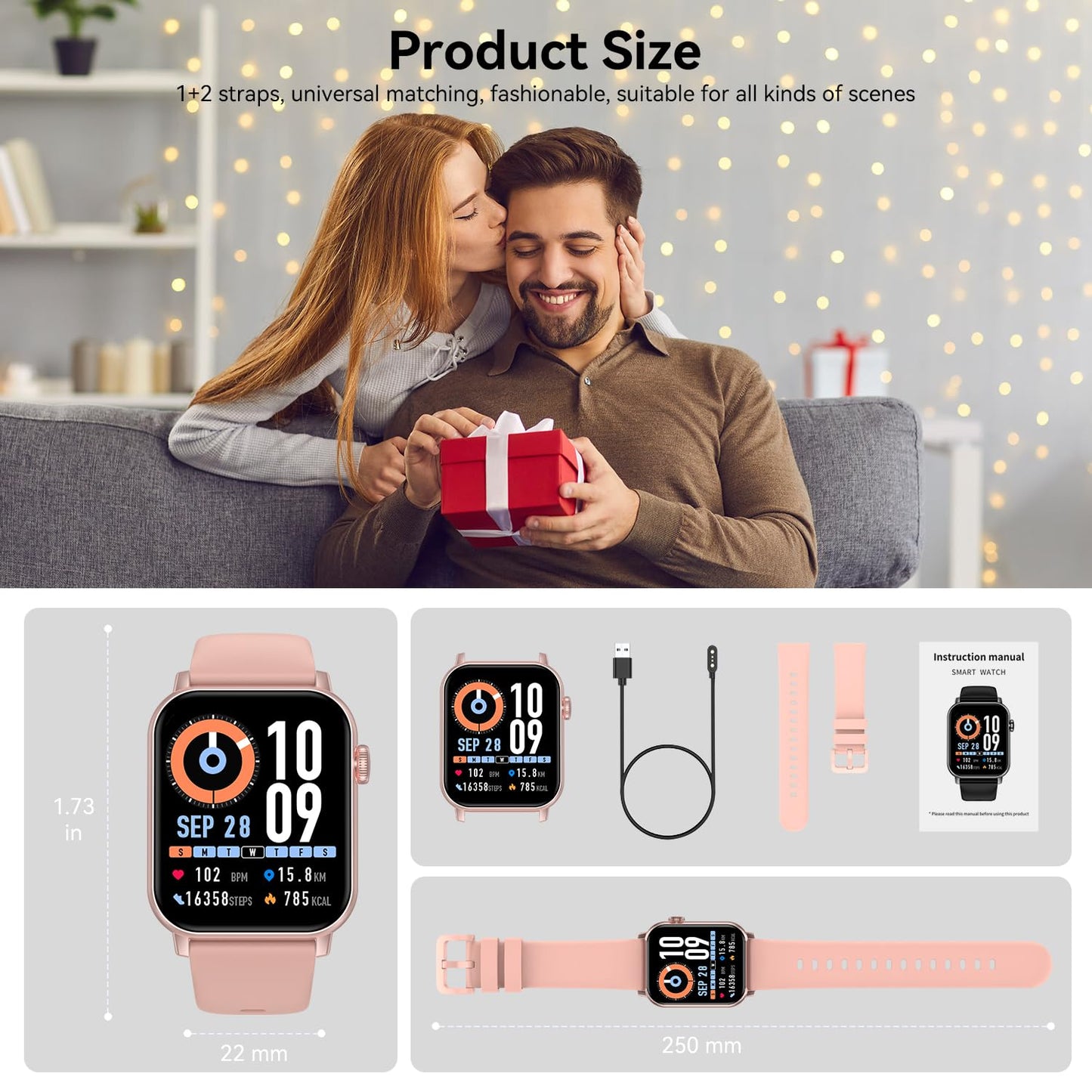 iBesi 1.83인치 블루투스 통화 스마트워치 IP68 120+ 스포츠