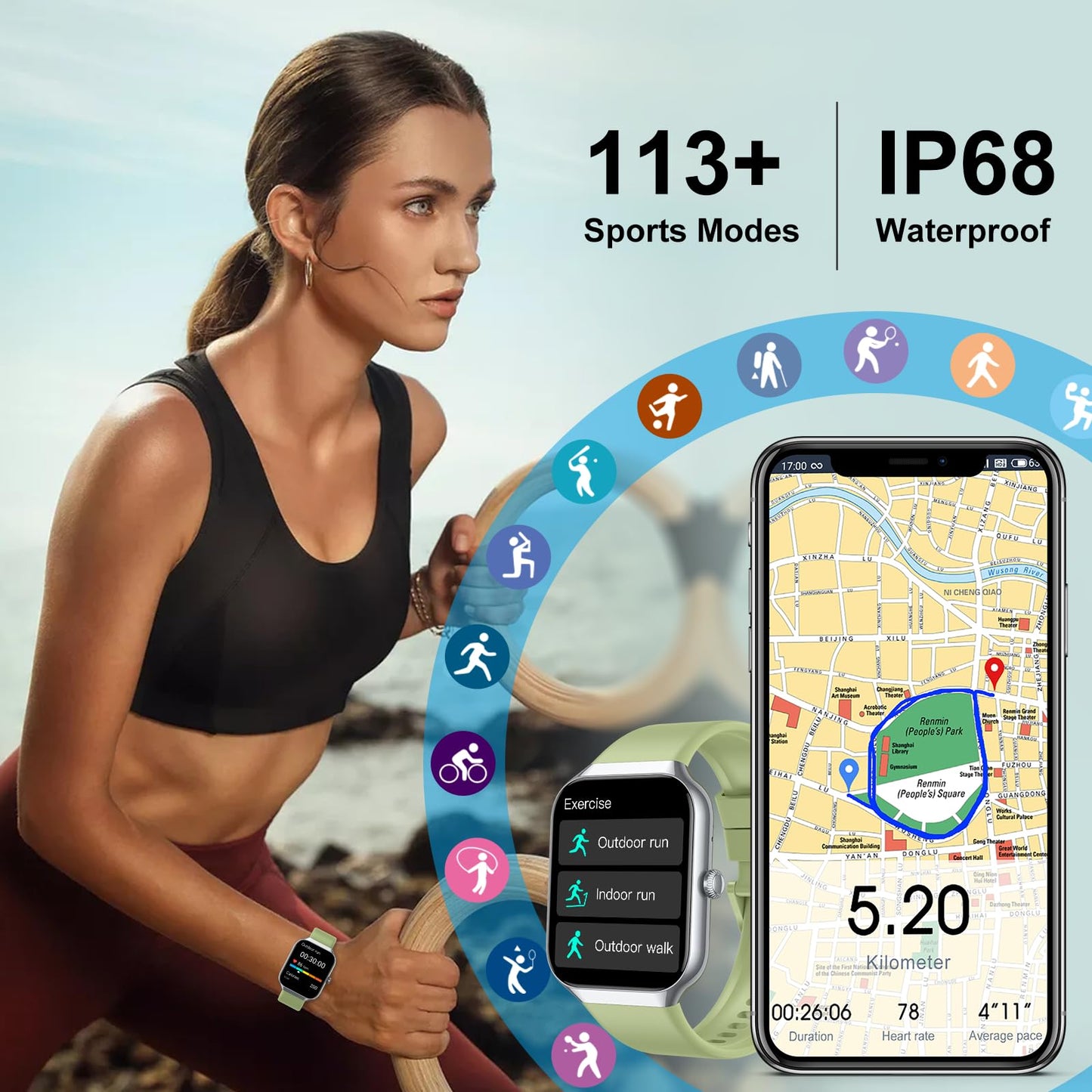 Soudorv T70-2026 1.91-inch Smartwatch Black Bluetooth Call IP68 Smart Watch 2026 NEW 1.91" Smartwatch for Men Women 