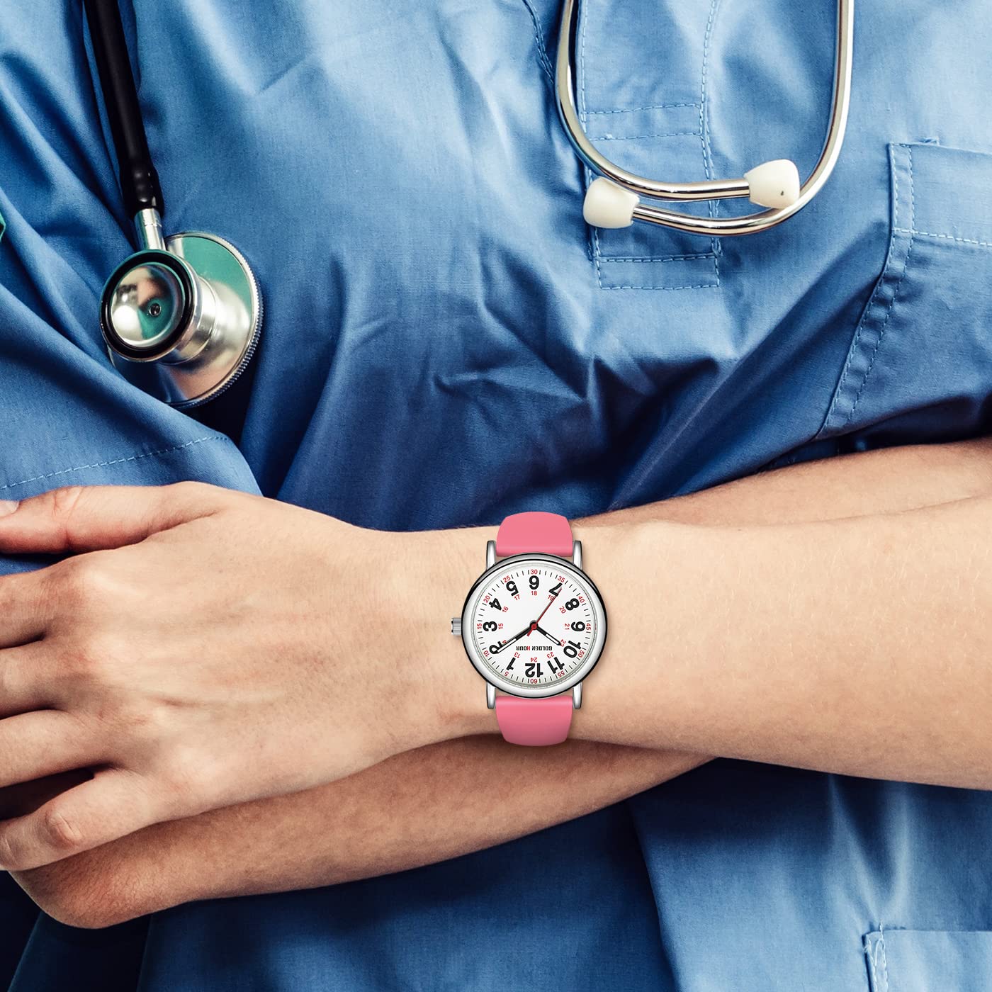 GOLDEN HOUR 방수 간호사 시계 24시간 밀리터리 타임 레드 초침