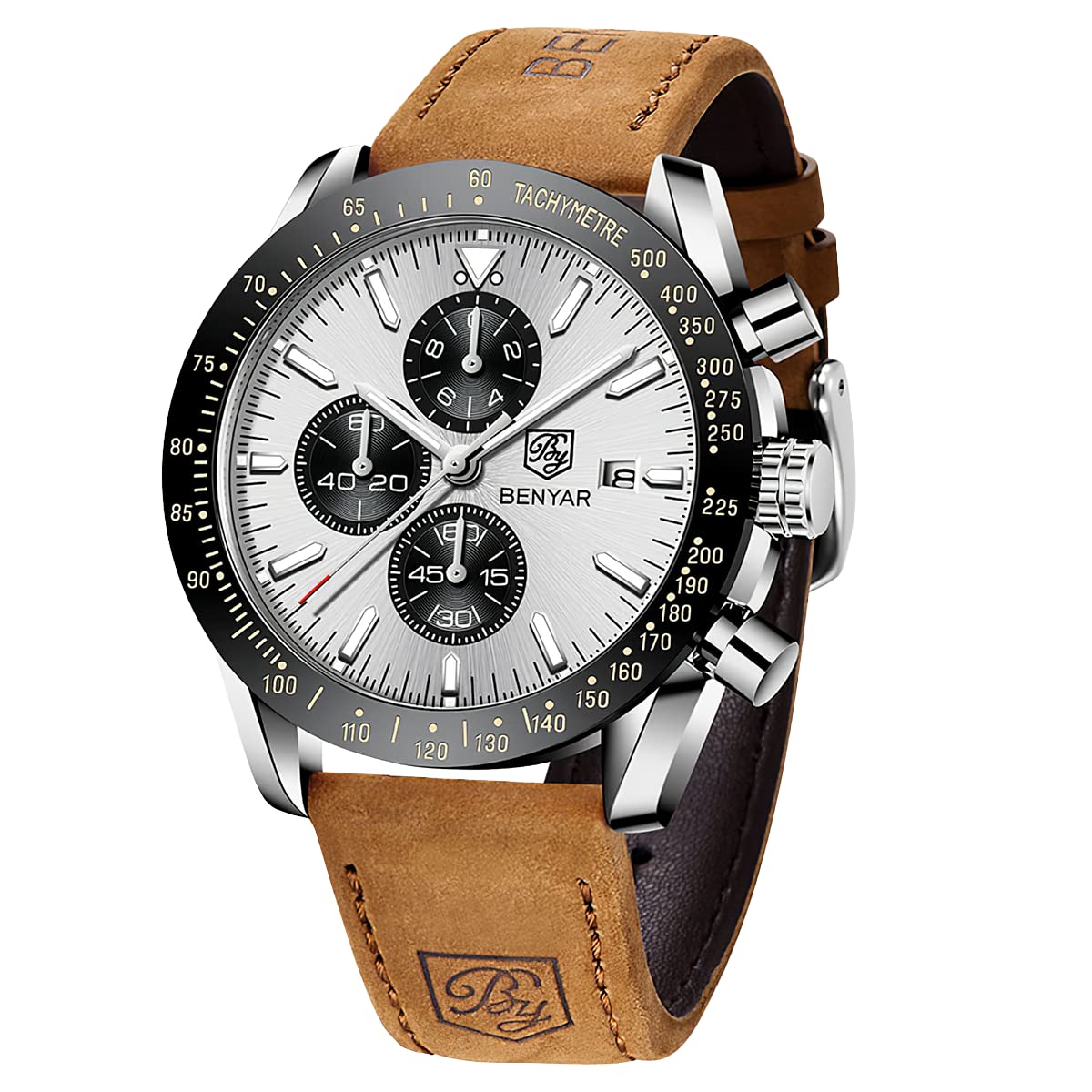 BY BENYAR Men's 45mm Chronograph Quartz Watch | Silicone Strap, Water Resistant