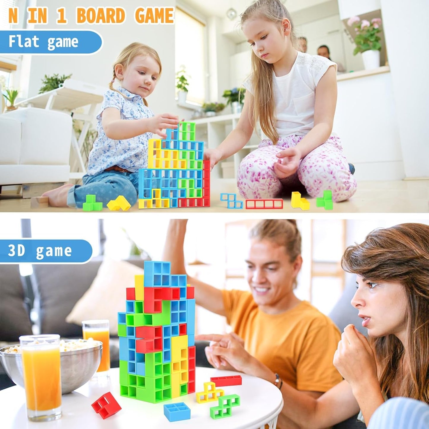 48-piece Tetra Stack Tower Balance Game 2-Player Block Set | Tetra Board Tower Stack Game 