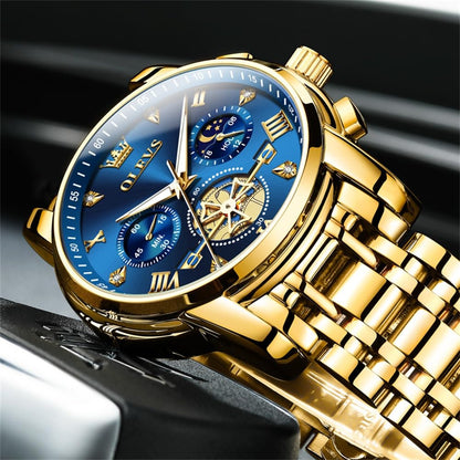 OLEVS Men's Big Face Luxury Quartz Watch 41mm Stainless Steel | Waterproof Luminous