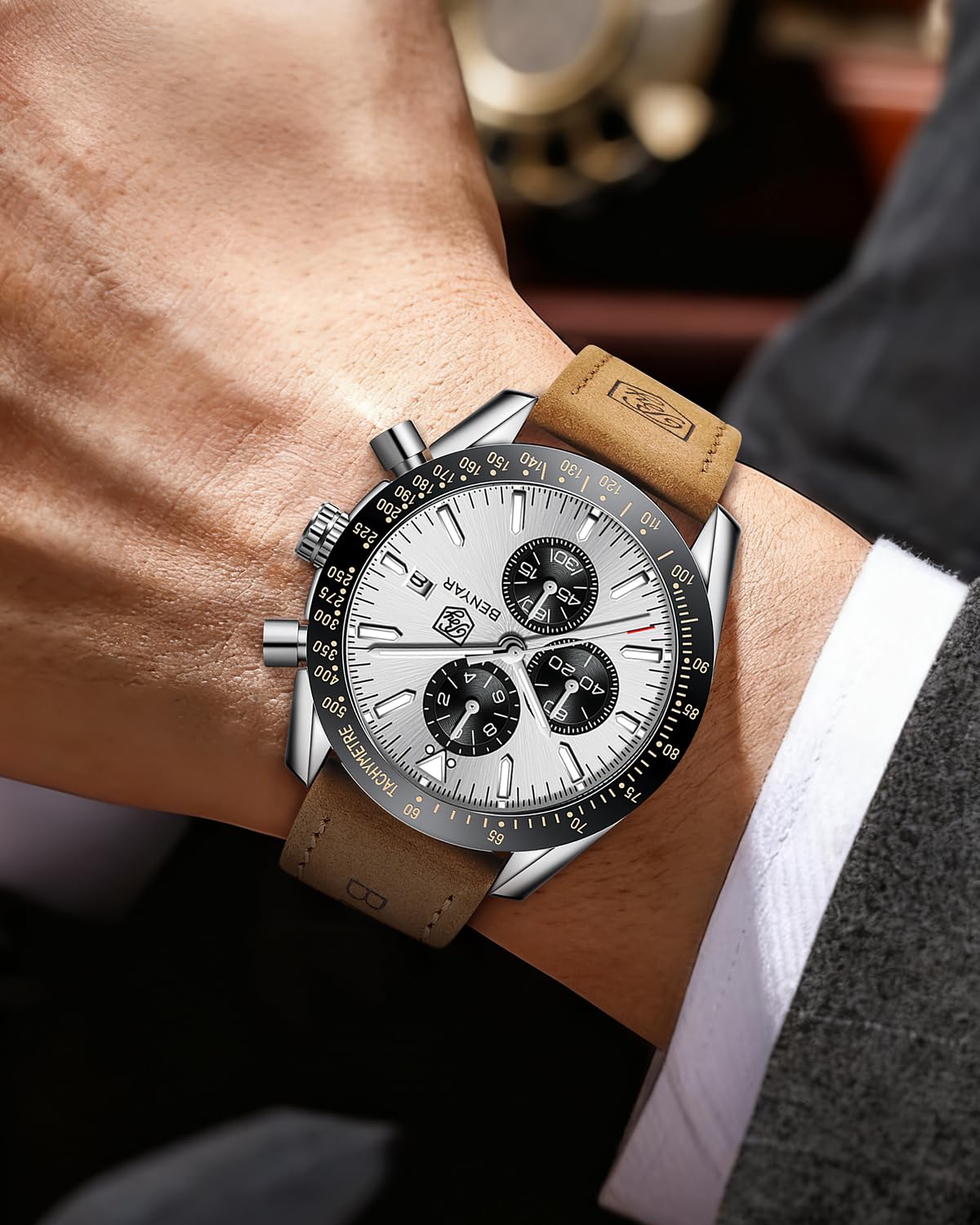 BY BENYAR Men's 45mm Chronograph Quartz Watch | Silicone Strap, Water Resistant