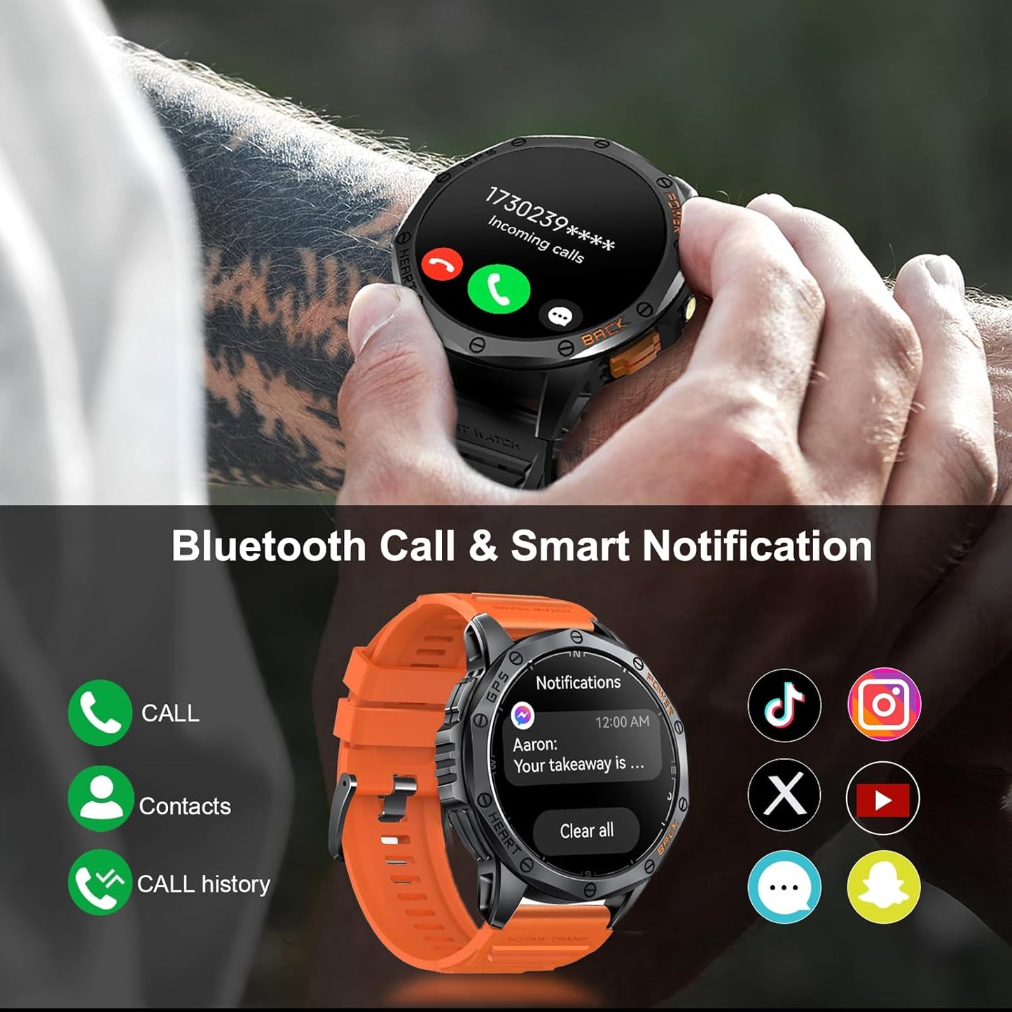 티웨인 밀리터리 스마트워치 GPS 1.43인치 AMOLED 블랙&오렌지 | Tiwain Military Smart Watch