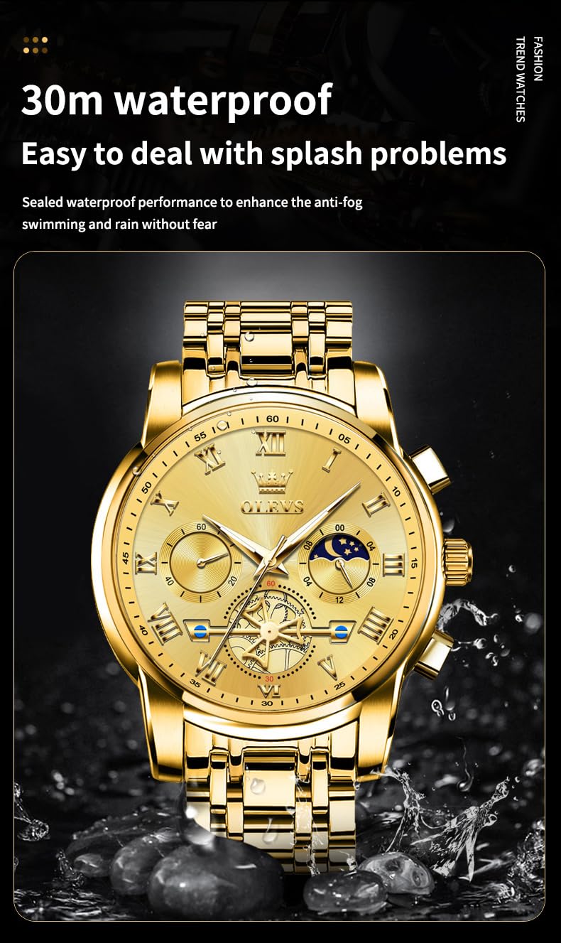 OLEVS Men's Big Face Luxury Quartz Watch 41mm Stainless Steel | Waterproof Luminous