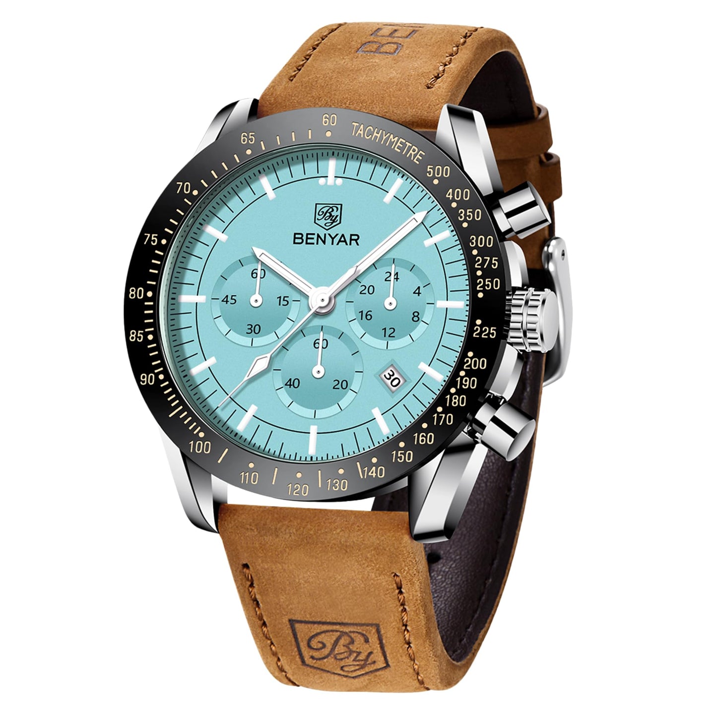 BY BENYAR Men's 45mm Chronograph Quartz Watch | Silicone Strap, Water Resistant