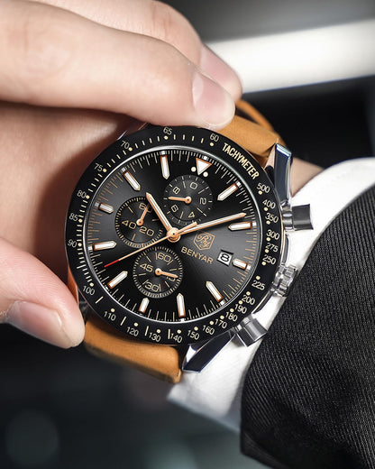 BY BENYAR Men's 45mm Chronograph Quartz Watch | Silicone Strap, Water Resistant