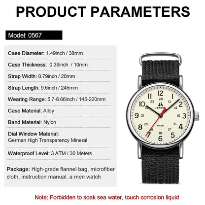 엘엔 렌친 밀리터리 스포츠 42mm 나일론 스트랩 시계 | LN LENQIN Tactical Quartz Watch