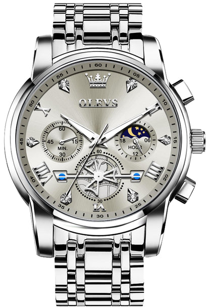 OLEVS Men's Big Face Luxury Quartz Watch 41mm Stainless Steel | Waterproof Luminous