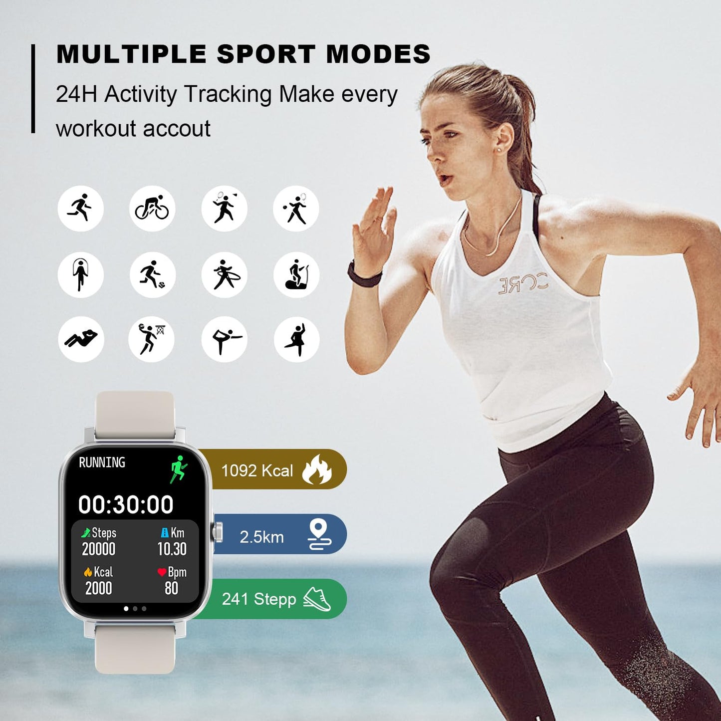 토르잘프 1.83인치 블루투스 스마트워치 IP68 블랙 | Torjalph Fitness Smart Watch