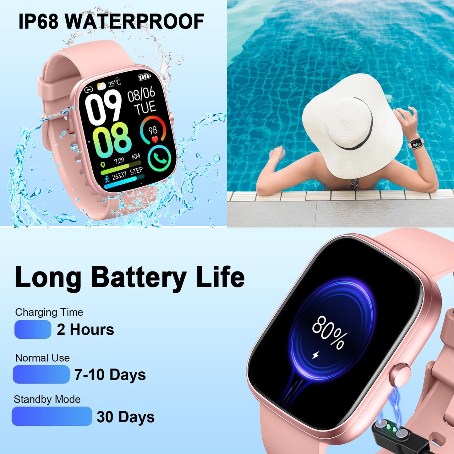 Soudorv T70-2026 1.91-inch Smartwatch Black Bluetooth Call IP68 Smart Watch 2026 NEW 1.91" Smartwatch for Men Women 