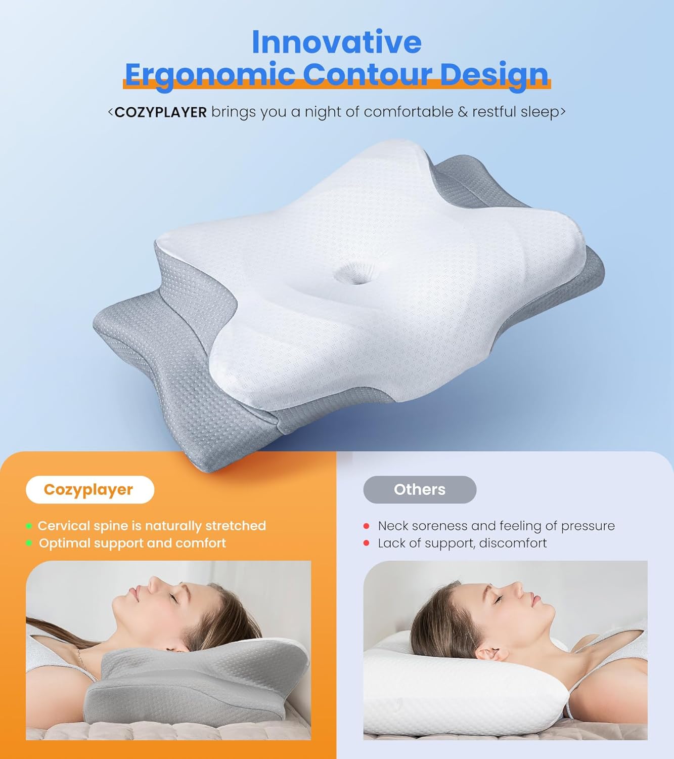 Cooling Cervical Support Memory Foam Pillow Ergonomic Orthopedic Sleep Pillow 