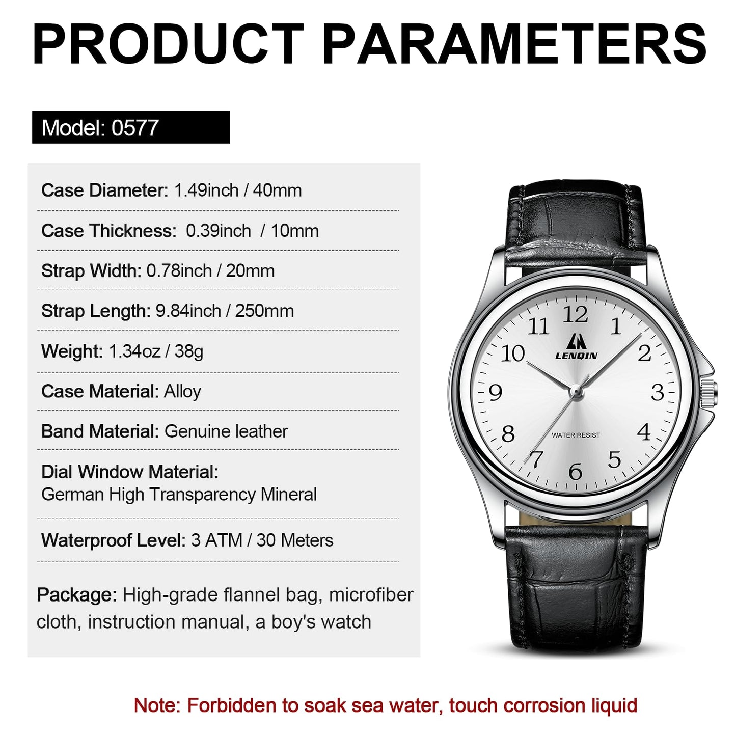 엘엔 렌친 남성용 38mm 스테인리스 쿼츠 시계 확장 밴드 | LN LENQIN Men’s Analog Watch