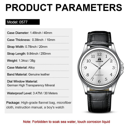 엘엔 렌친 남성용 38mm 스테인리스 쿼츠 시계 확장 밴드 | LN LENQIN Men’s Analog Watch