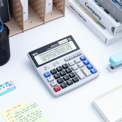 M&G 12자리 데스크 계산기 대형 LCD 듀얼 전원 블랙