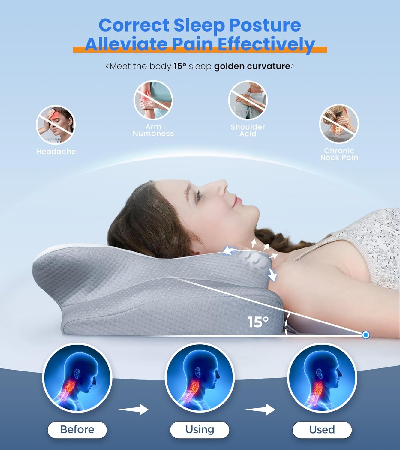 Cooling Cervical Support Memory Foam Pillow Ergonomic Orthopedic Sleep Pillow 