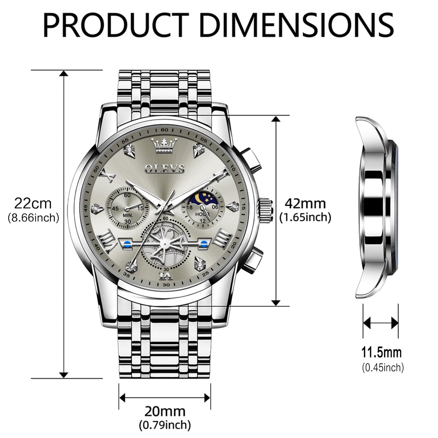 OLEVS Men's Big Face Luxury Quartz Watch 41mm Stainless Steel | Waterproof Luminous