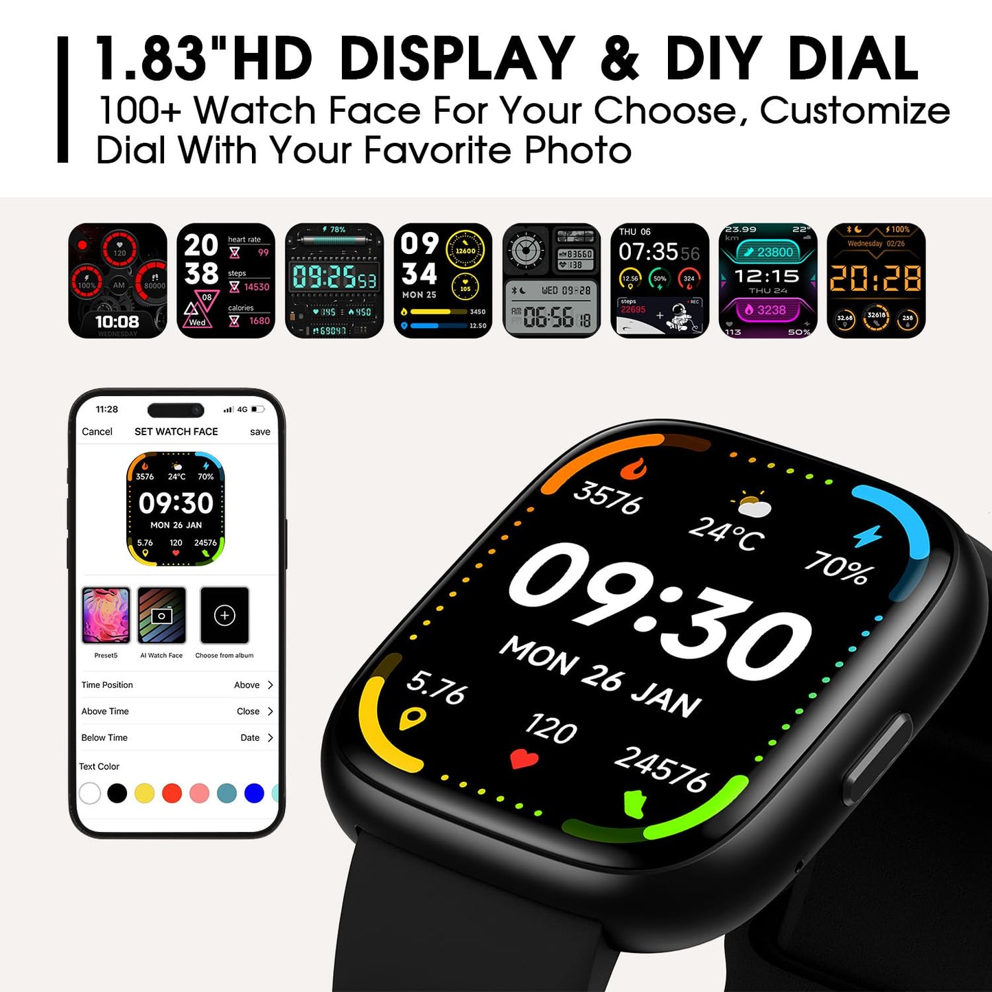 토르잘프 1.83인치 블루투스 스마트워치 IP68 블랙 | Torjalph Fitness Smart Watch