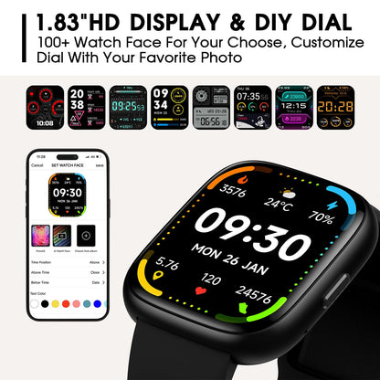토르잘프 1.83인치 블루투스 스마트워치 IP68 블랙 | Torjalph Fitness Smart Watch