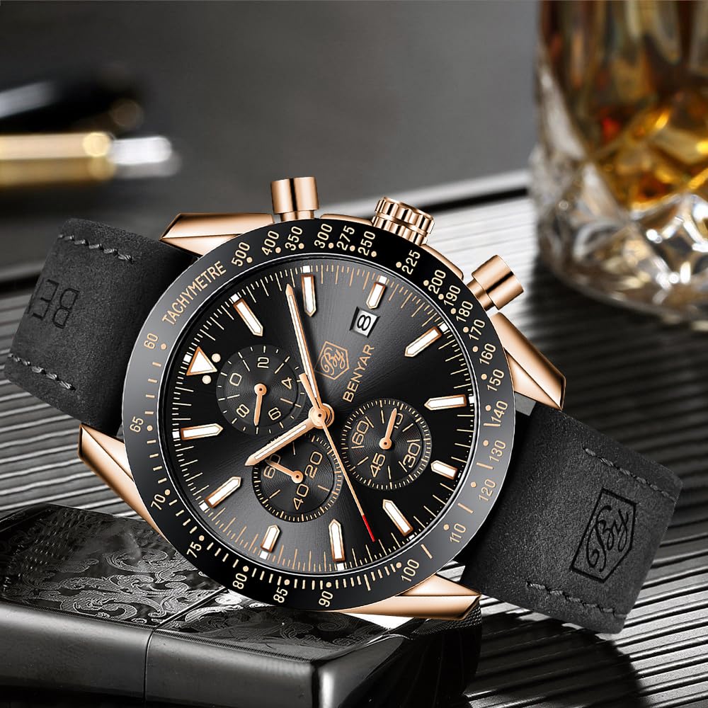 BY BENYAR Men's 45mm Chronograph Quartz Watch | Silicone Strap, Water Resistant