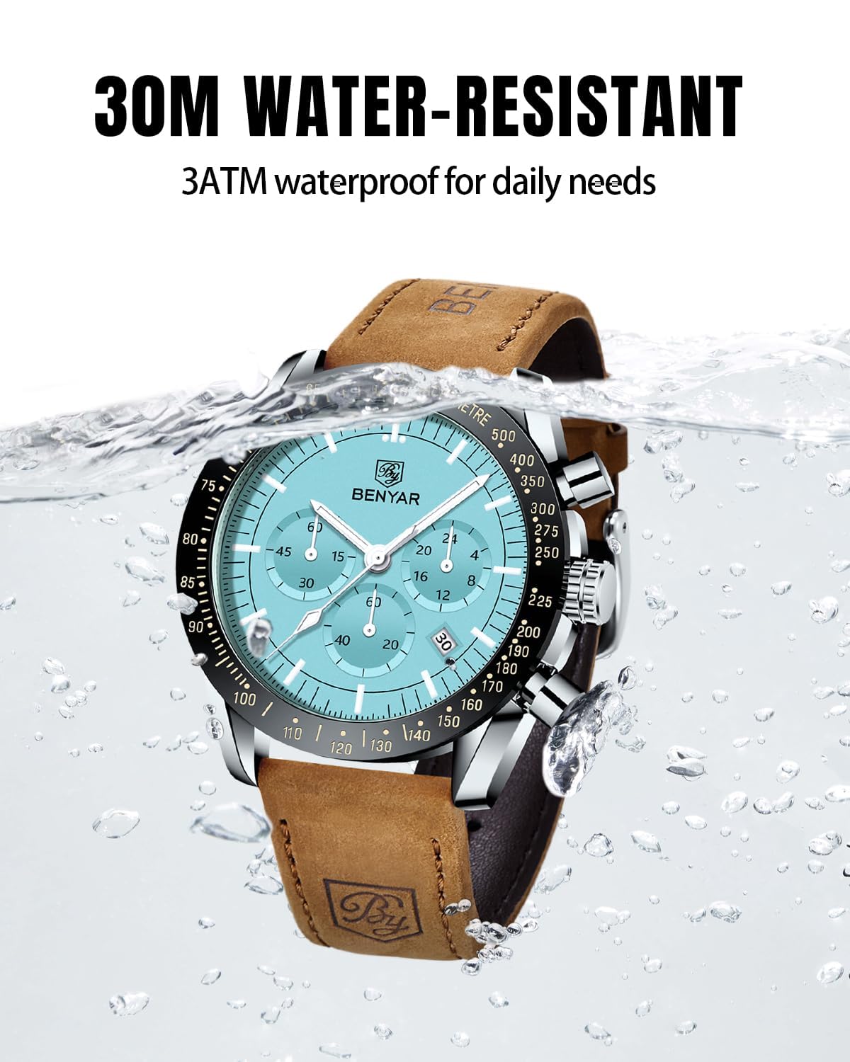 BY BENYAR Men's 45mm Chronograph Quartz Watch | Silicone Strap, Water Resistant