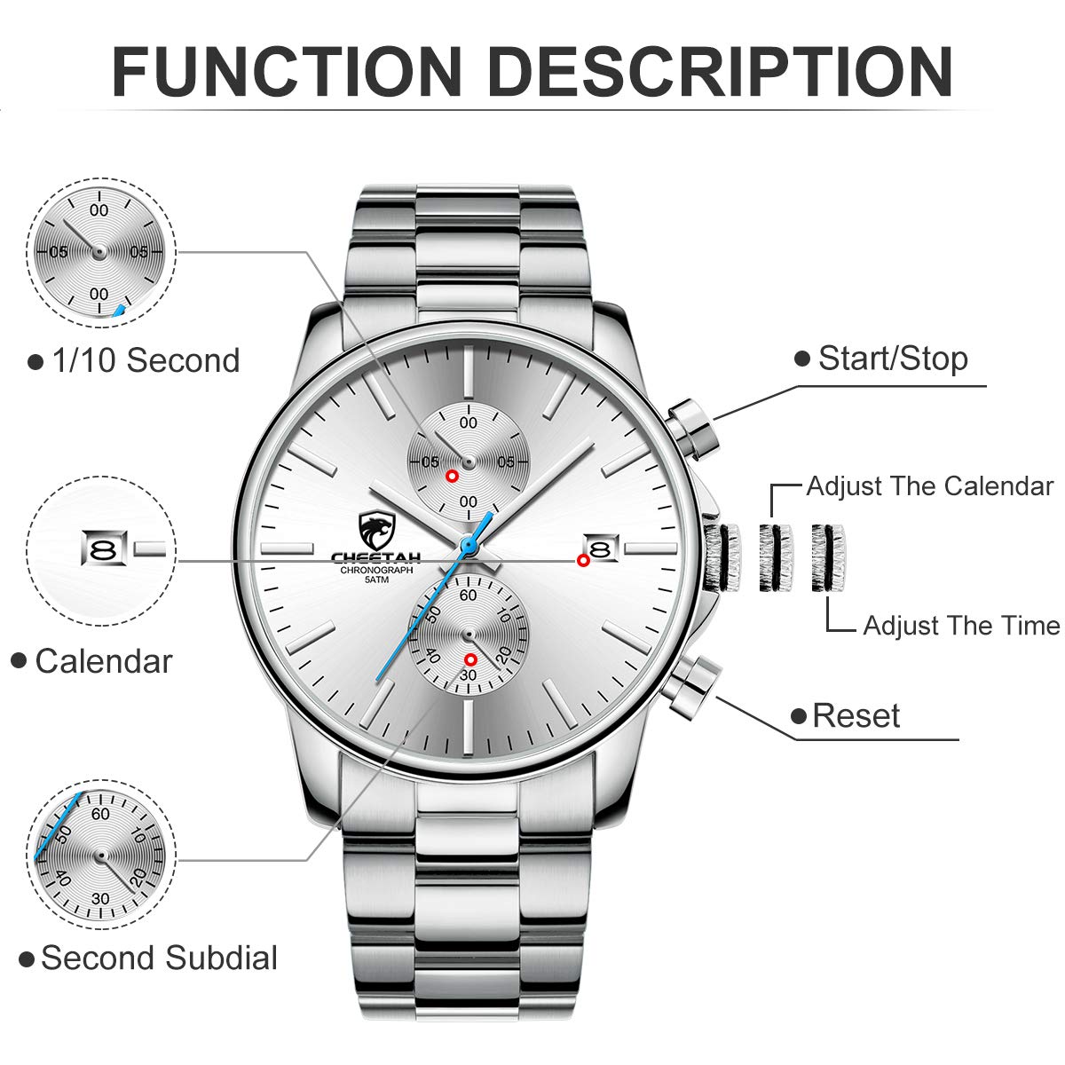 골든 아워 남성용 크로노그래프 스테인리스 쿼츠 시계 42mm | GOLDEN HOUR Business Watch