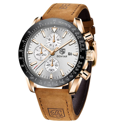 BY BENYAR Men's 45mm Chronograph Quartz Watch | Silicone Strap, Water Resistant