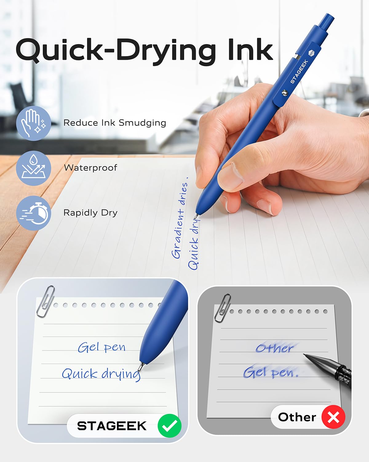 STAGEEK Black Gel Pen Set Fine Point Smooth Writing Pens 6 + 3 Refills 