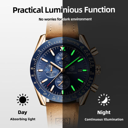 BY BENYAR Men's 45mm Chronograph Quartz Watch | Silicone Strap, Water Resistant