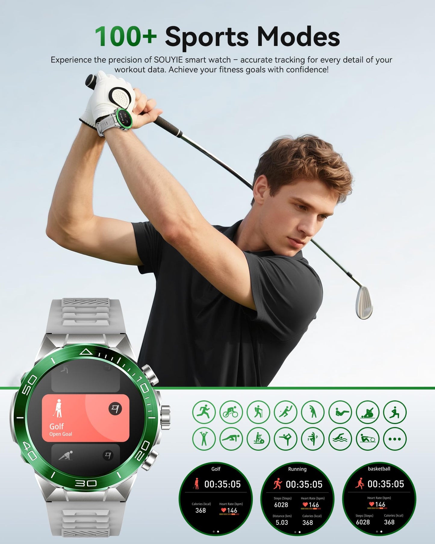 소위에 SM-7 밀리터리 러기드 스마트워치 1.43" AMOLED | SOUYIE Rugged Smart Watch