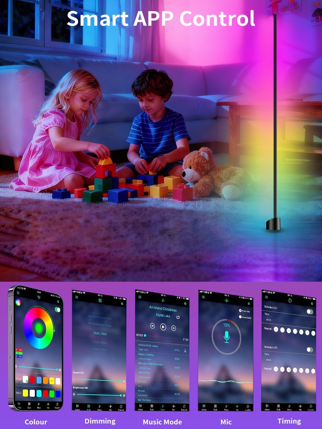 RGB Corner Floor Lamp Smart App Remote LED Mood Light | RGB LED Corner Floor Lamp 