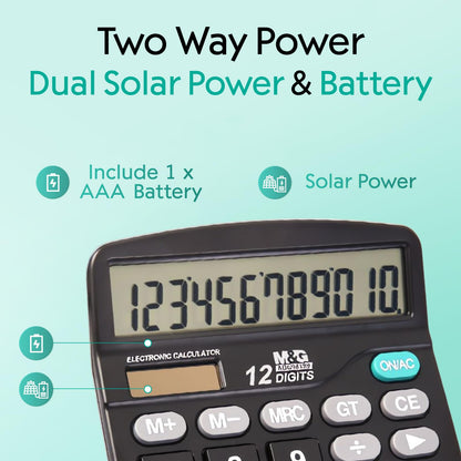 M&G 12자리 데스크 계산기 대형 LCD 듀얼 전원 블랙