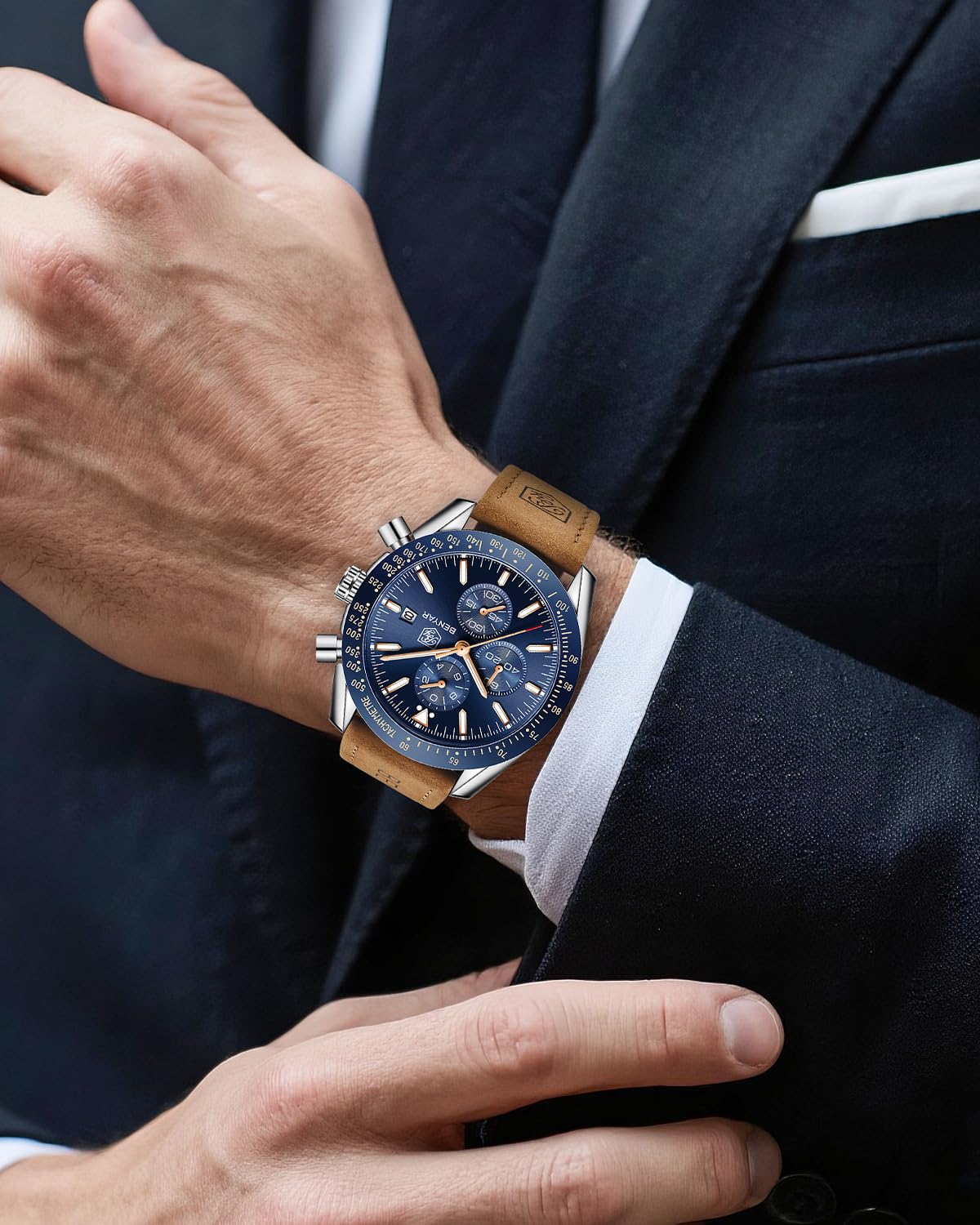 BY BENYAR Men's 45mm Chronograph Quartz Watch | Silicone Strap, Water Resistant