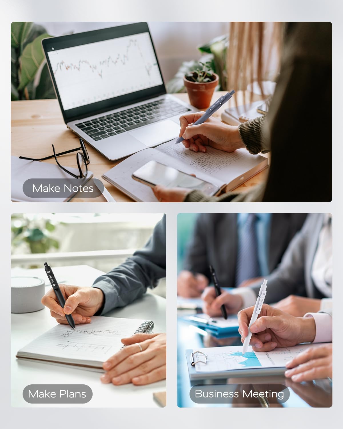 STAGEEK Black Gel Pen Set Fine Point Smooth Writing Pens 6 + 3 Refills 