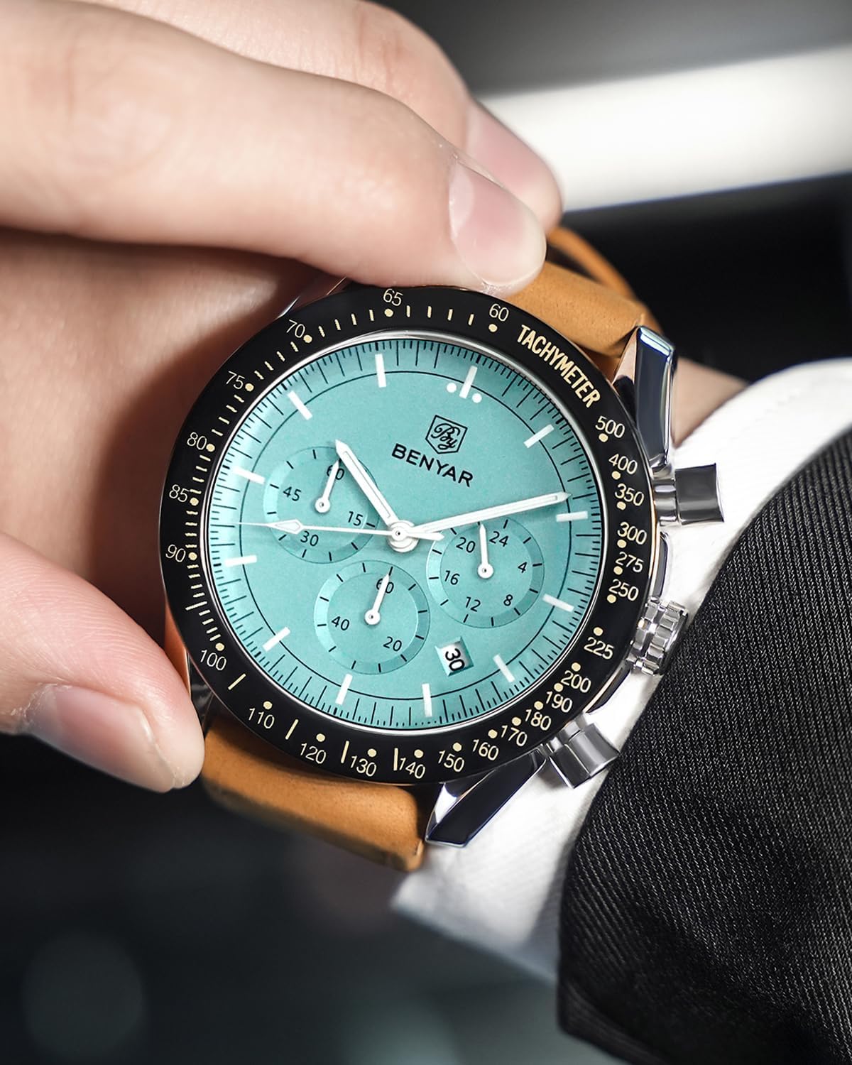 BY BENYAR Men's 45mm Chronograph Quartz Watch | Silicone Strap, Water Resistant