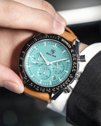 BY BENYAR Men's 45mm Chronograph Quartz Watch | Silicone Strap, Water Resistant