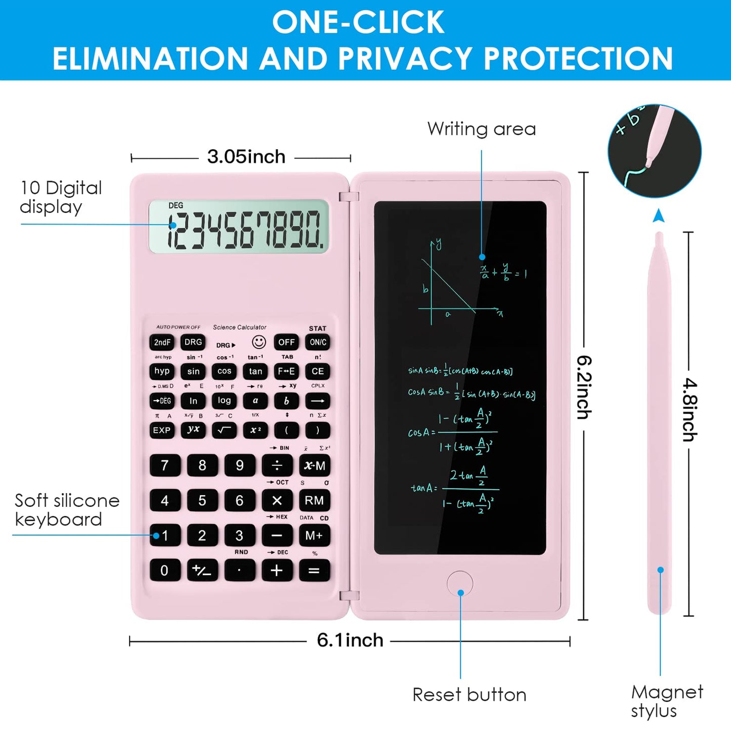 iPepul 레드 공학용 계산기 노트패드 일체형 10자리 대형 화면