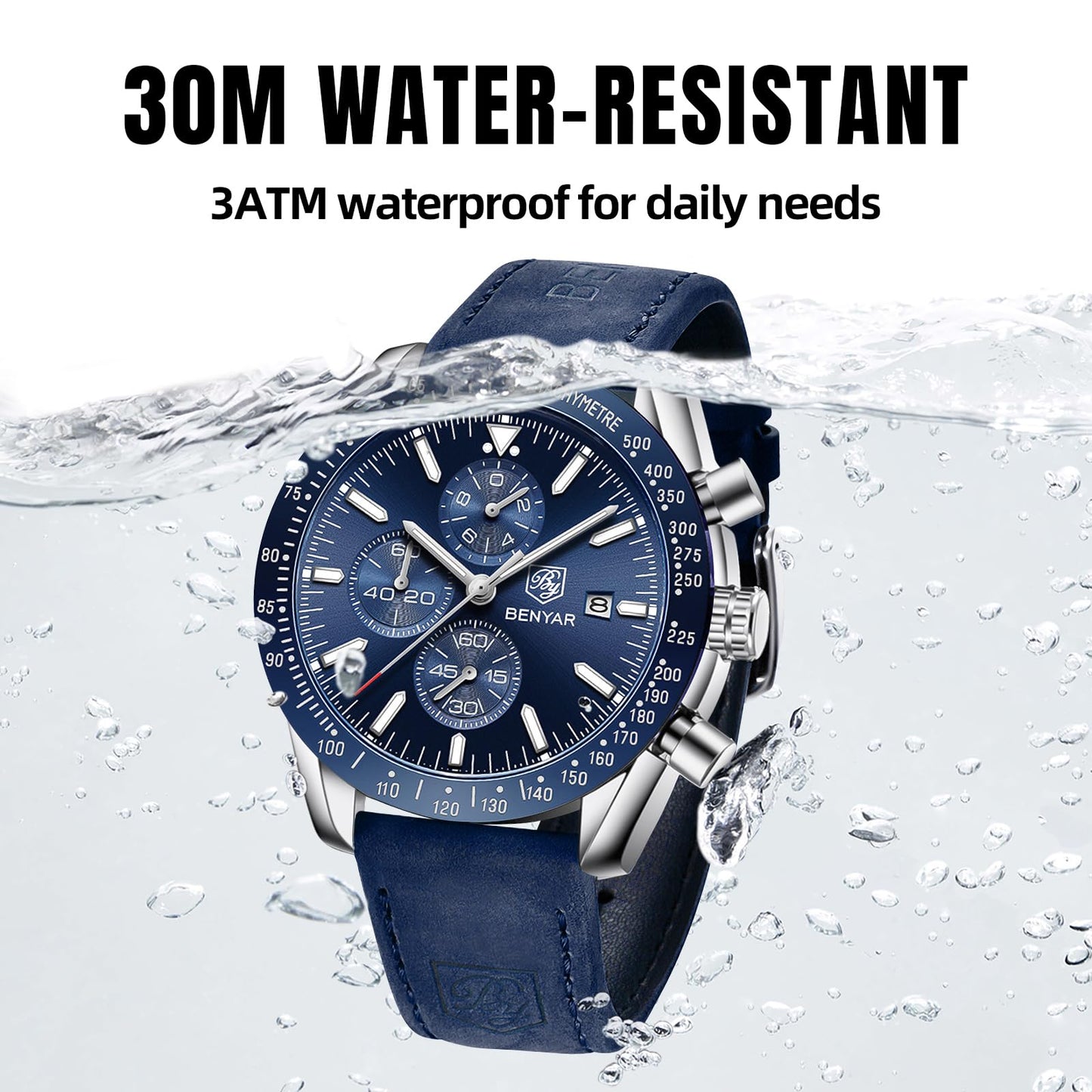 BY BENYAR Men's 45mm Chronograph Quartz Watch | Silicone Strap, Water Resistant