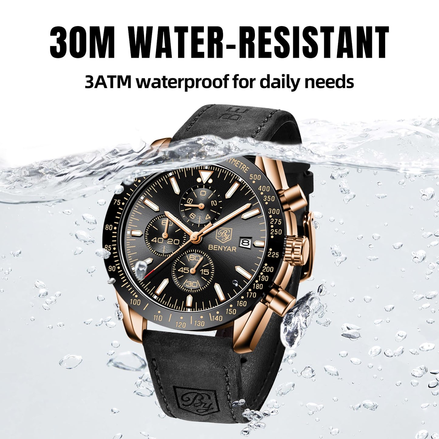 BY BENYAR Men's 45mm Chronograph Quartz Watch | Silicone Strap, Water Resistant