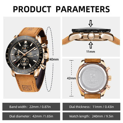 BY BENYAR Men's 45mm Chronograph Quartz Watch | Silicone Strap, Water Resistant
