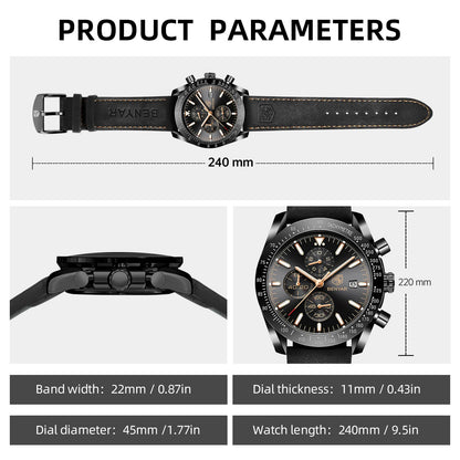 BY BENYAR Men's 45mm Chronograph Quartz Watch | Silicone Strap, Water Resistant