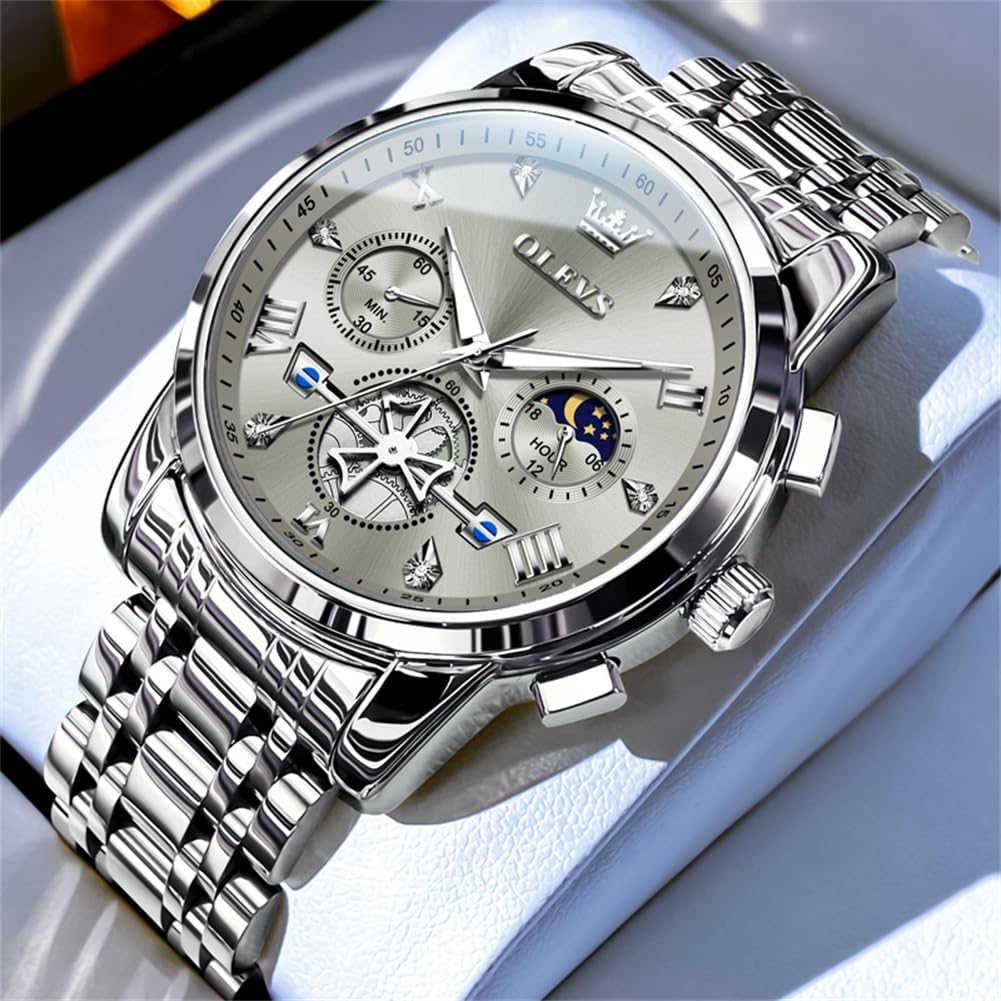 OLEVS Men's Big Face Luxury Quartz Watch 41mm Stainless Steel | Waterproof Luminous