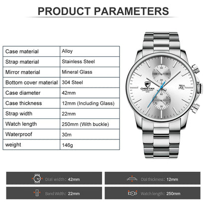 골든 아워 남성용 크로노그래프 스테인리스 쿼츠 시계 42mm | GOLDEN HOUR Business Watch