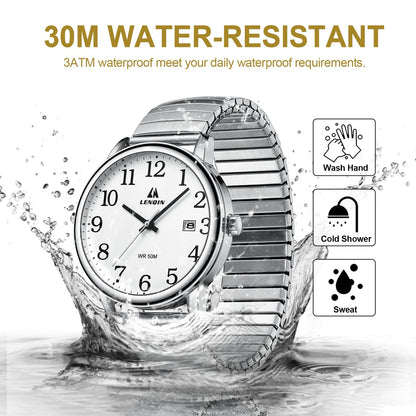 엘엔 렌친 남성용 38mm 스테인리스 쿼츠 시계 확장 밴드 | LN LENQIN Men’s Analog Watch