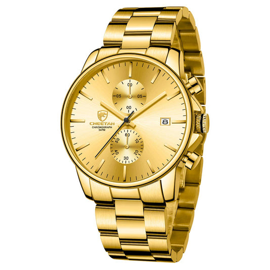 GOLDEN HOUR Mens Chronograph Stainless Steel Quartz Watch Auto Date