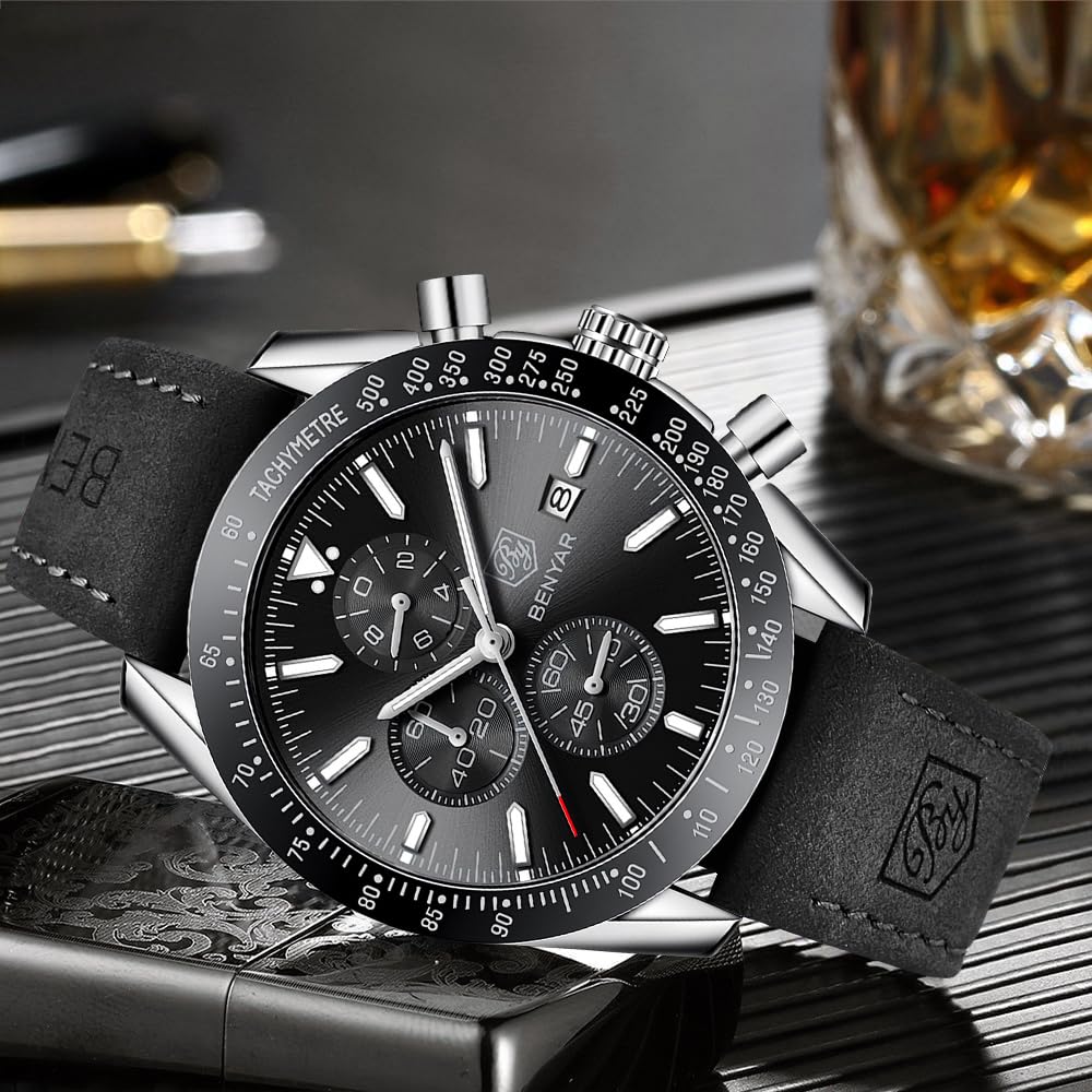 BY BENYAR Men's 45mm Chronograph Quartz Watch | Silicone Strap, Water Resistant