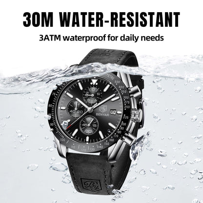 BY BENYAR Men's 45mm Chronograph Quartz Watch | Silicone Strap, Water Resistant