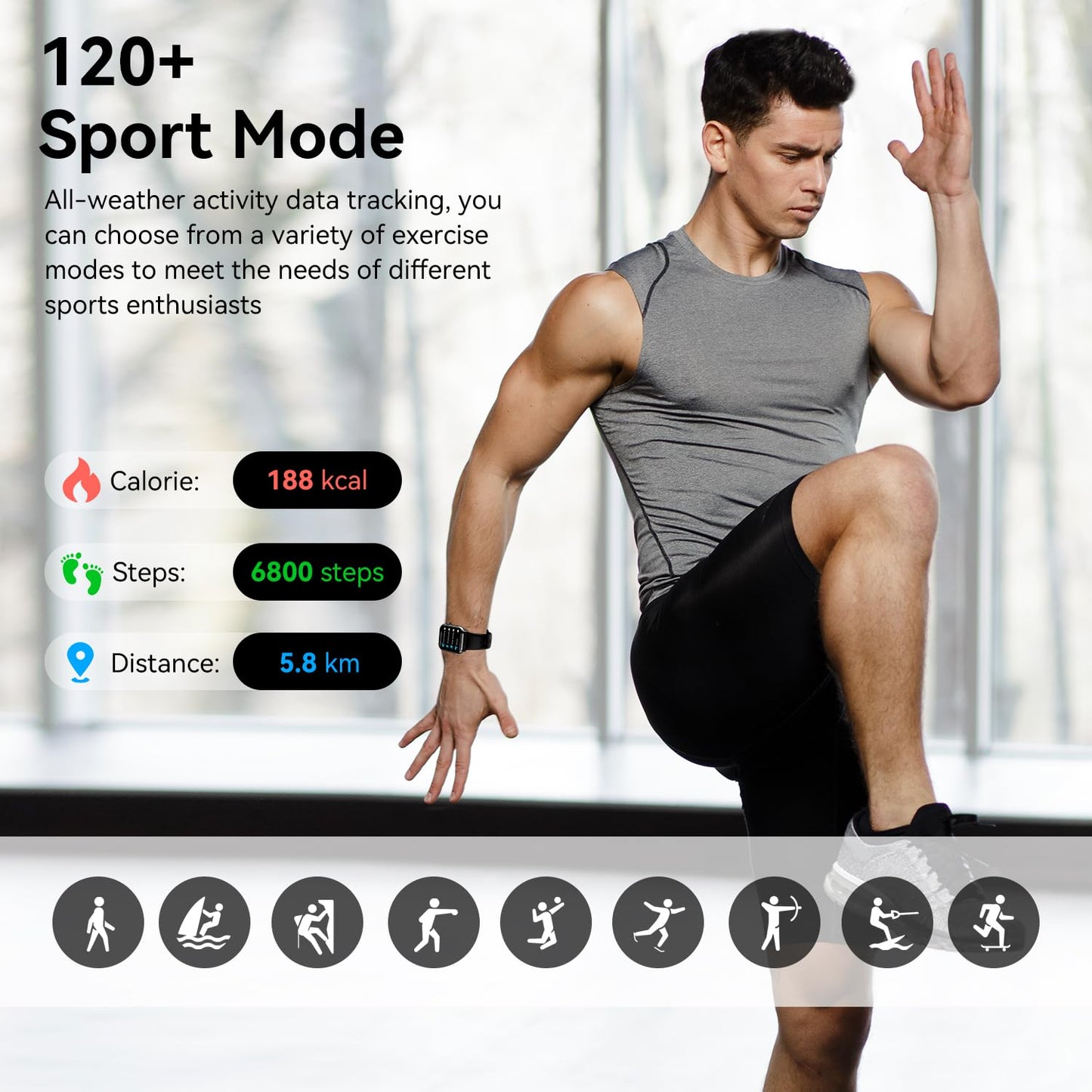 iBesi 1.83인치 블루투스 통화 스마트워치 IP68 120+ 스포츠