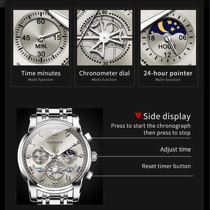 OLEVS Men's Big Face Luxury Quartz Watch 41mm Stainless Steel | Waterproof Luminous